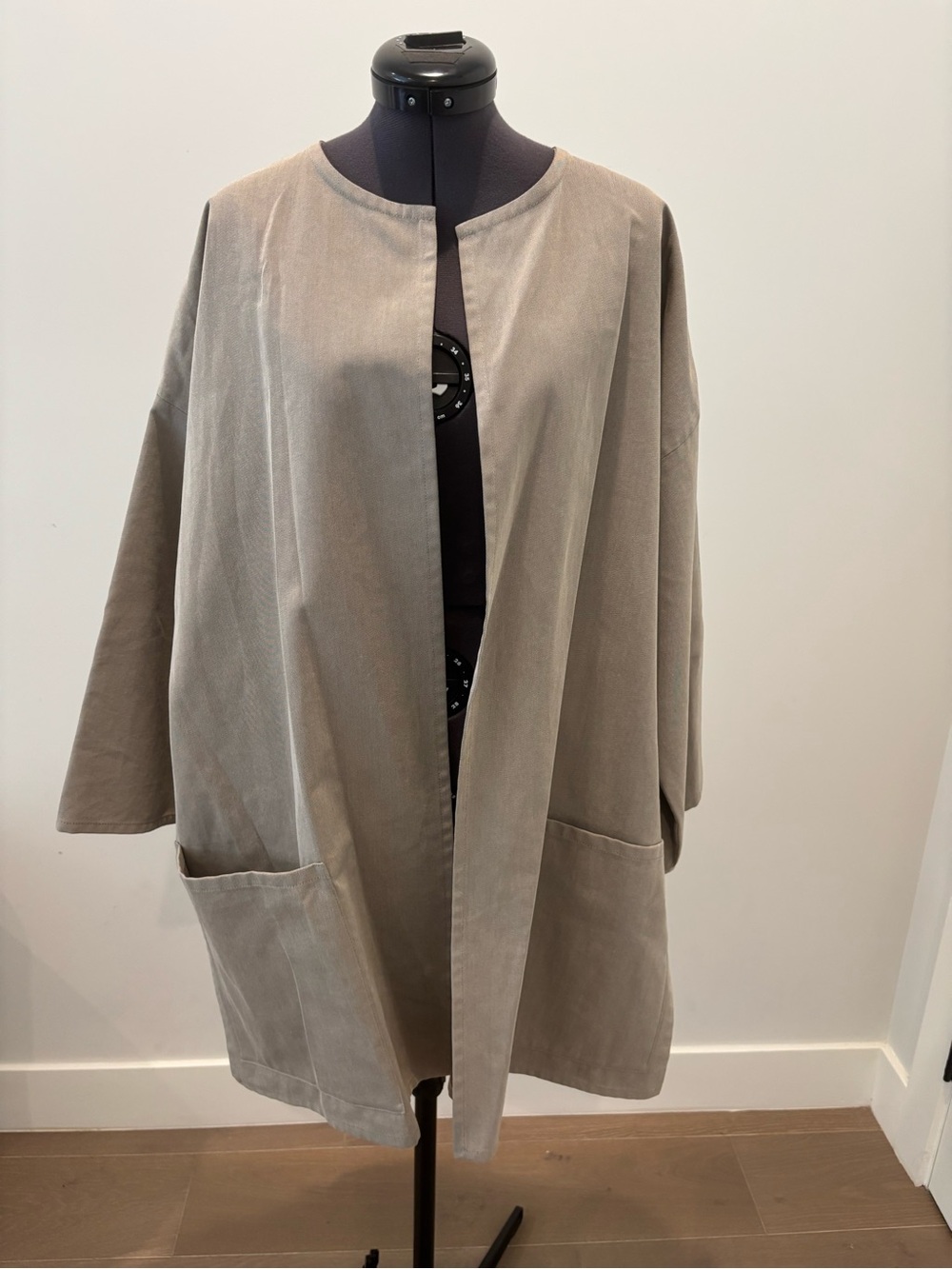 DUSAN Milan Italy 100% Cotton Open Front Kimono Duster Coat Jacket - Taupe XS